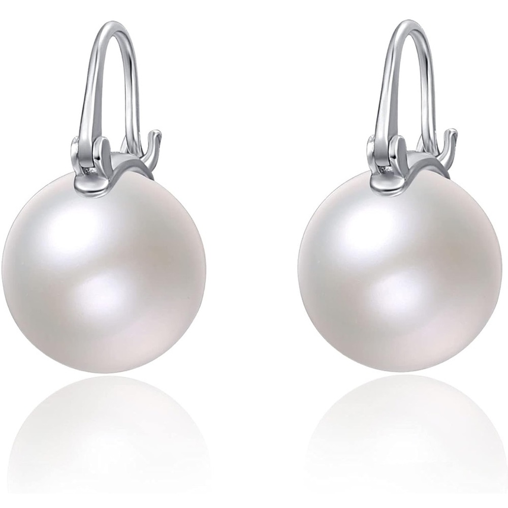 925 Sterling Silver Pearl Earrings for Women Dangle Pearl Drop Earrings Huggie